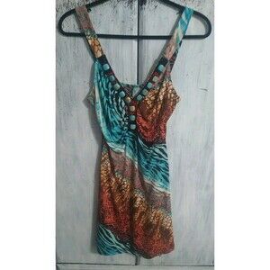 Vintage Vneck Embellished Sleeveless Dress Small Multicolor Y2K Vintage Feminine